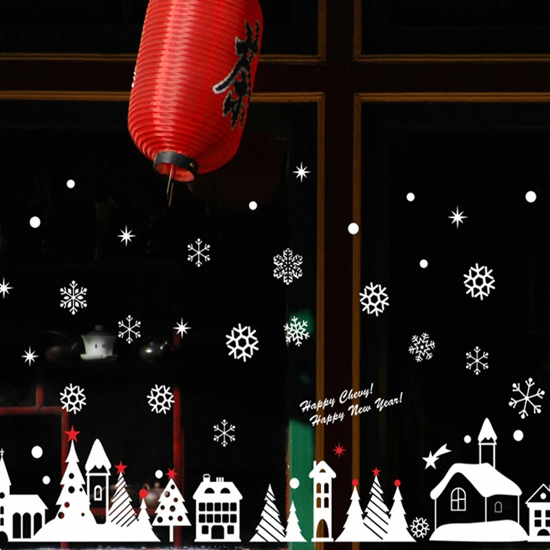 white christmas Веселые рождественские наклейки на стену, окно, стеклянная витрина магазина, украшение, съемные белые фрески, фильмы, здание, башня, наклейки - Цвет: white christmas