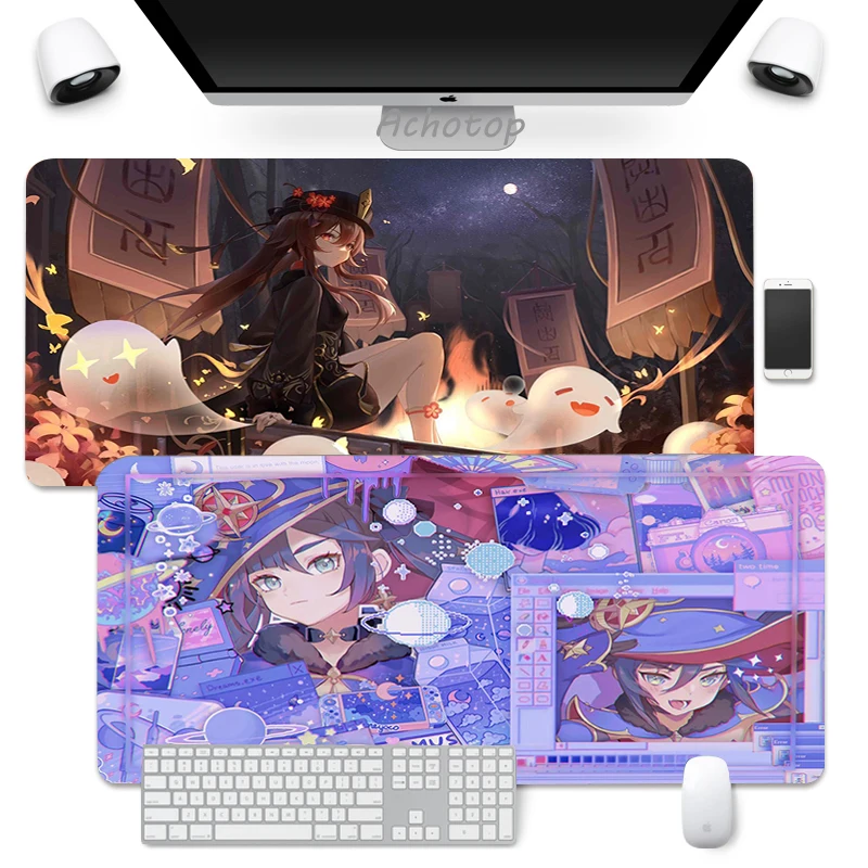 Большой игровой коврик для мыши Kawaii Genshin Impact ПК компьютер резиновый милый Аниме