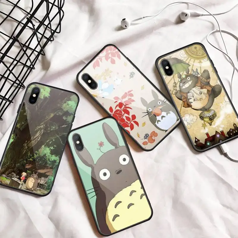 

Totoro Cute Anime Hayao Miyazaki Phone Case Tempered glass For iphone 6 7 8 plus X XS XR 11 12 13 PRO MAX mini