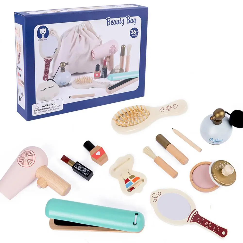 

Girls Wooden Beauty Salon Toys Makeup Playset Children's Dressing Table Makeup Toys Set Little Princess Suit Great Gift For Kids