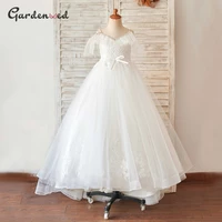 kids aline lace appliques baby communion dress girl tulle scoop party dress girl tulle cap sleeves flower girl dress ball gown