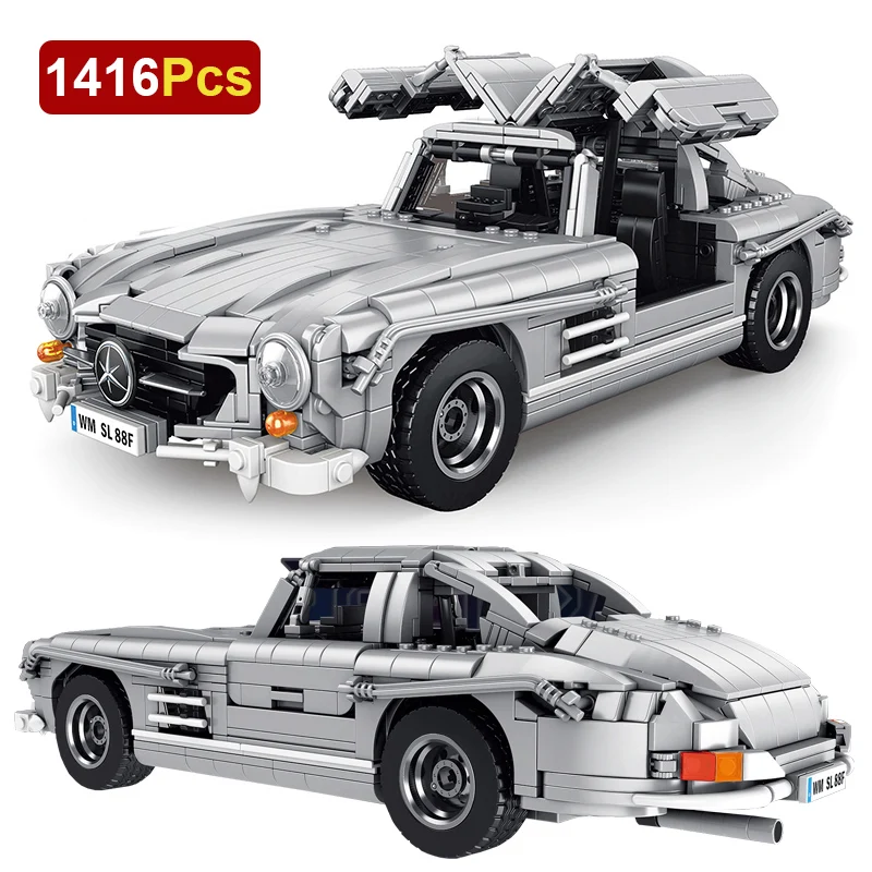 Технический Бензинг 300SL ретро классическая модель гоночного автомобиля, строительные блоки, городское будущее, суперкар, спортивный автомобиль, кирпичи, игрушки, подарок для детей - изображение
