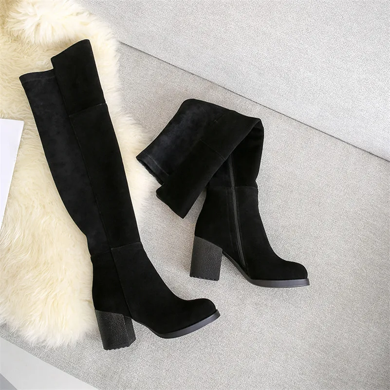 Женские замшевые ботфорты Meotina Сапоги выше колена из натуральной воловьей кожи