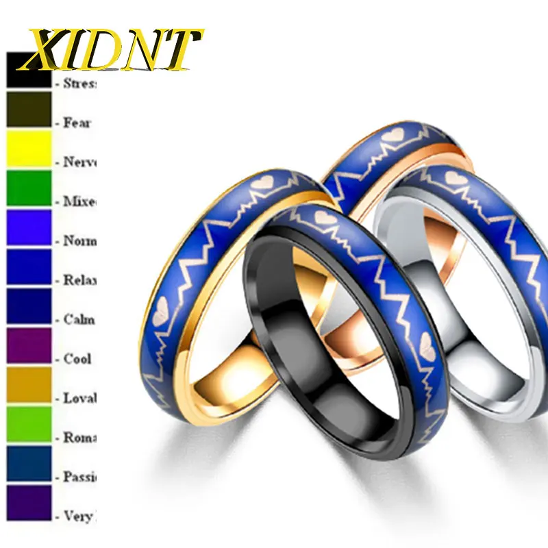 

XIDNT ECG Color Changing Smart Temperature Sensor Stainless Steel HighTech Men And Women Couple Ring Jewelry Party Birthday Gift