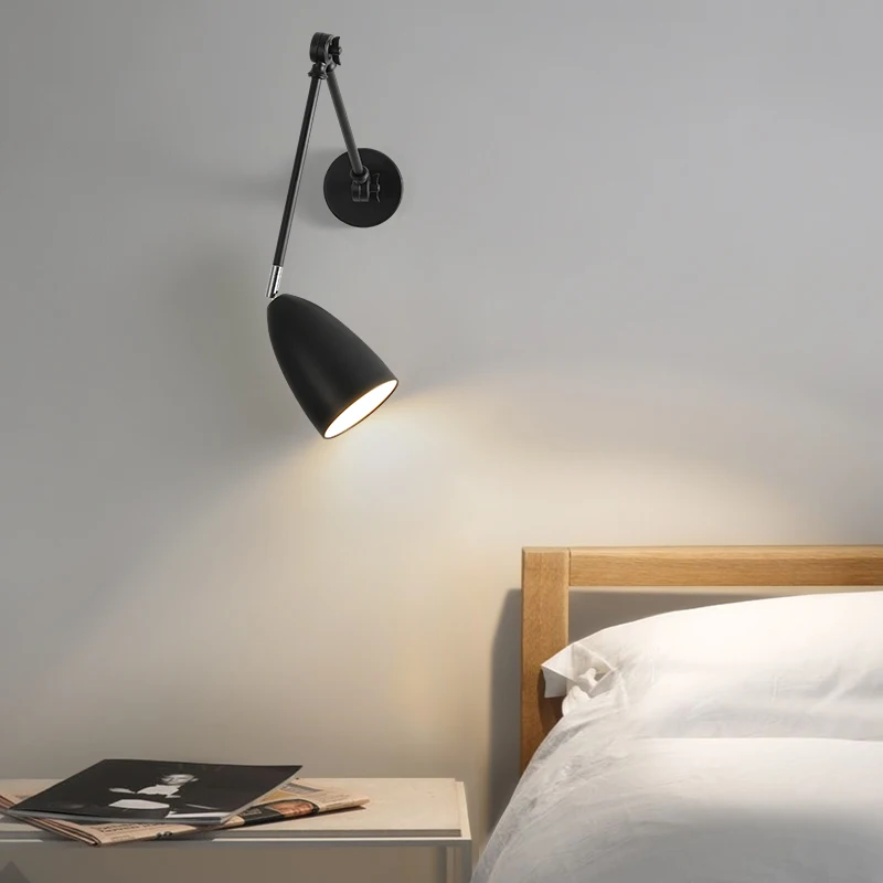 

Bedroom led Wall Lamp Bedside led Lighting Nordic With Rocker Arm Retractable Folding Kong Arm Wall Light Study led Reading Lamp