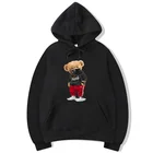 Черные женские толстовки с капюшоном и принтом милого медведя, зимняя теплая уличная одежда, забавные женские толстовки унисекс с изгибом заката