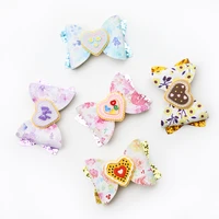 2pcs various heart shaped resins watercolor leather bow lovely hairpins headwear hair accessoires girls kids cute side hair clip
