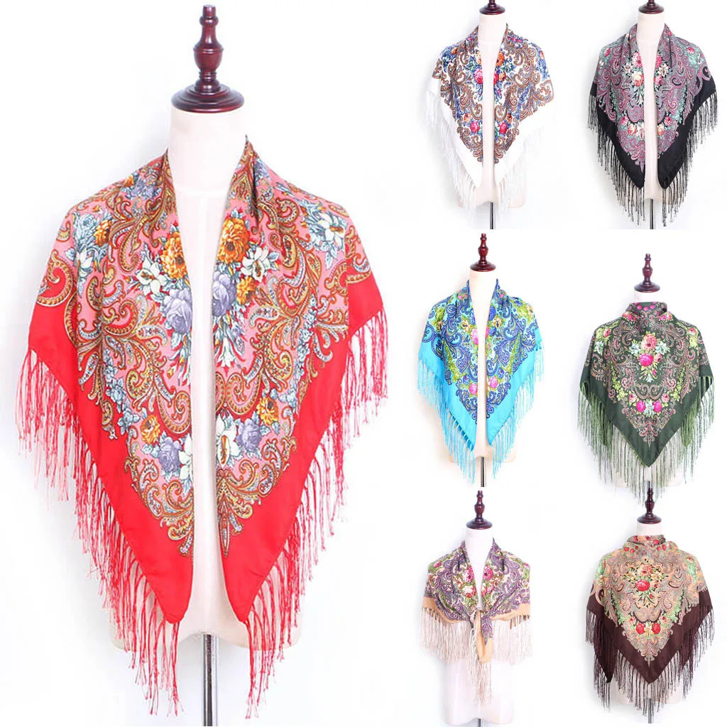 Женский Галстук с фольклорным принтом на заказ квадратный шарф кисточками шаль