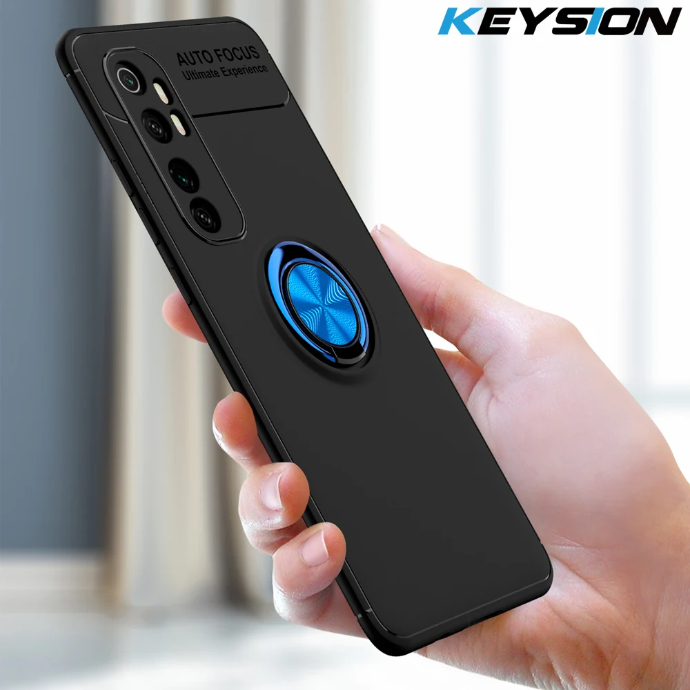 Чехол KEYSION с металлическим кольцом для Xiaomi Mi Note 10 Lite мягкий матовый Силиконовый