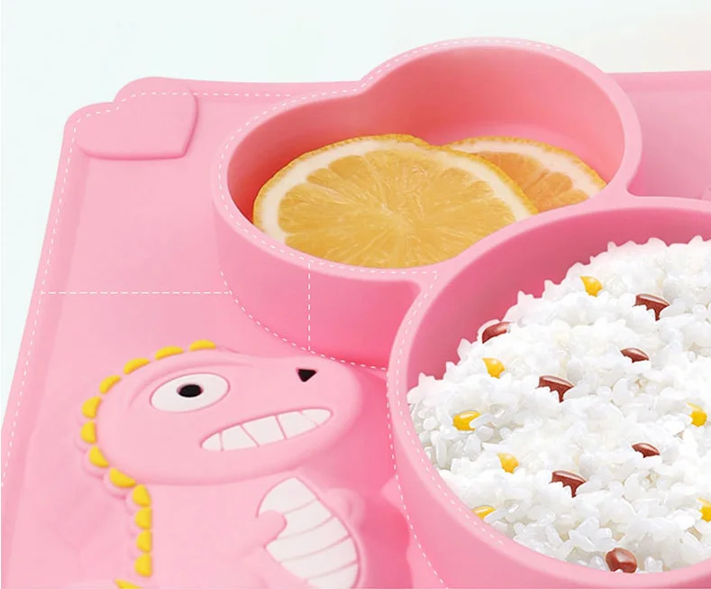 

Children's Silicone Bowl Sucker Plate Cute Dinosaur Cartoon Food Silica Gel Baby Boy Girl Silicone Plate Feeding Dish