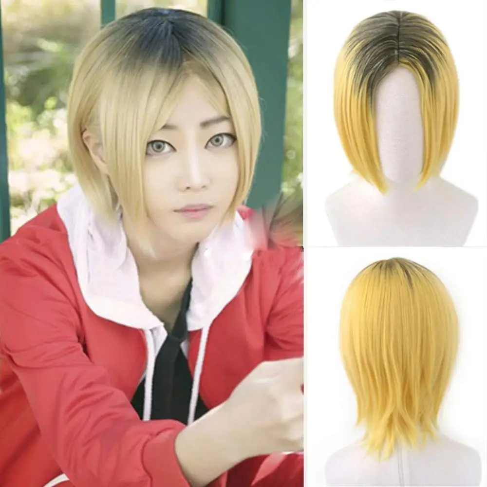 

2021 New Anime Cosplay Wig Short Yellow Costume Play Wigs Halloween Costumes Wig+wig Cap