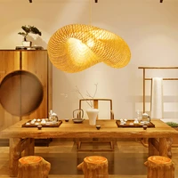 chinese handmade bamboo pendant lights wicker rattan wave shade pendant lamps restaurant aisle tea room bamboo light