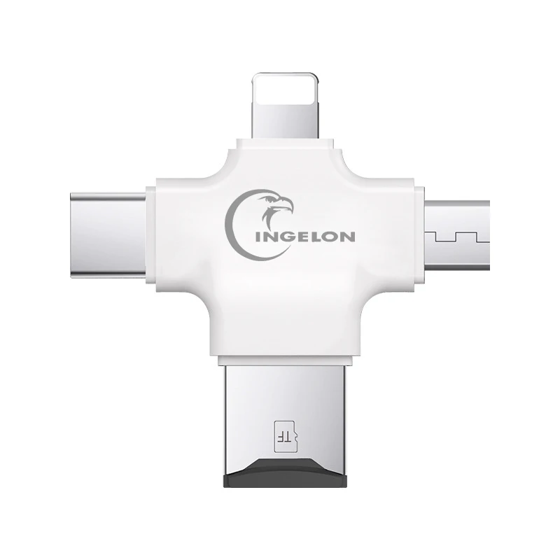 4in1PlasticCard-w Металлический кард-ридер Ingelon, карта памяти microsd, адаптер OTG для iphone ios 6, 7, 8 x, микро-телефон Android, компьютерный кард-ридер - Цвет: 4in1PlasticCard-w
