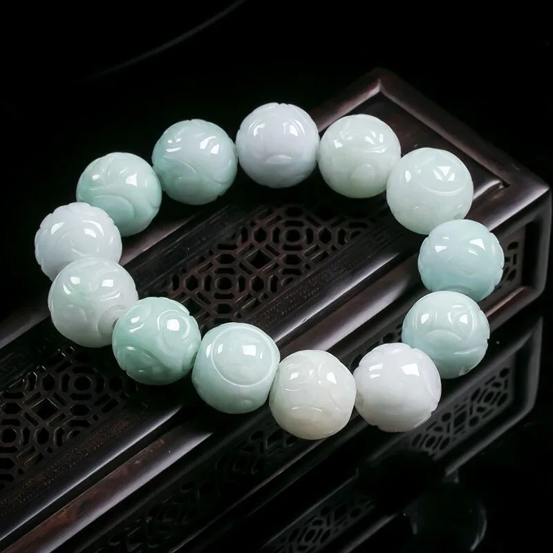 

Jade Stone Jadeite Emerald Bead Bracelet Charm Jewellery Fashion Accessories Chinese Carved Amulet Gifts for Women Her