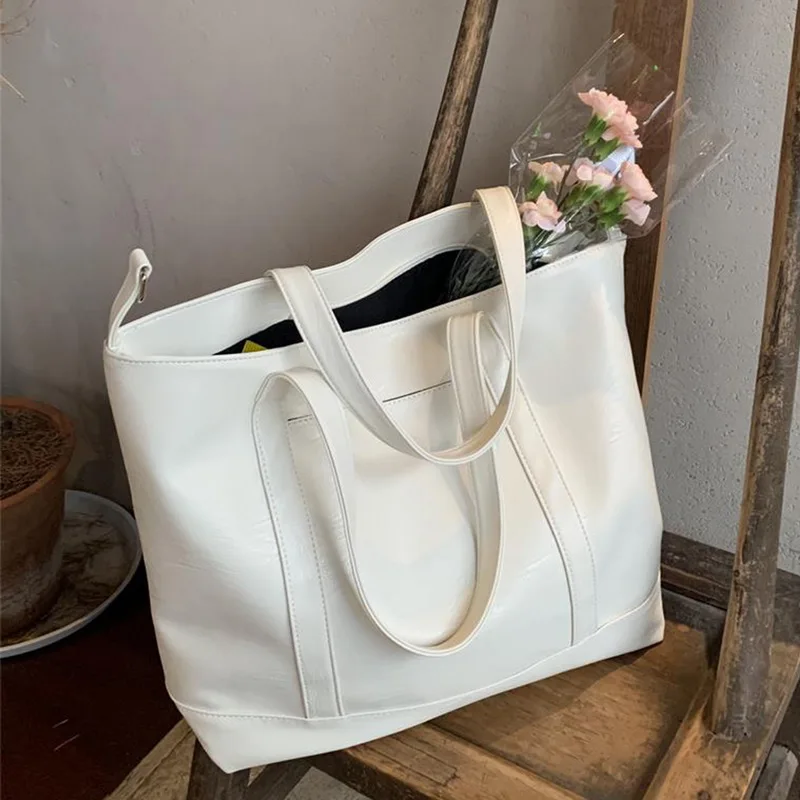 

Large Capacity Women Top-handle Bags High Quality Solid Color Leather Shoulder Shopper Bags For Women 2021 Designer Sac A Main