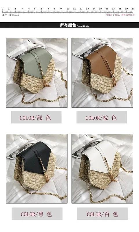 

Hexagon Mulit Style Straw+leather Handbag Women Summer Rattan Bag Handmade Woven Beach Circle Bohemia Shoulder Bag New Fashion