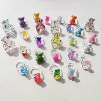 lost lady cute transparent resin bear rings for women stylish candy color acrylic aesthatic rings wholesale jewelry 2021 new ins