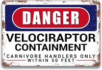 bellowdeer funny home rooms wall decor vintage metal sign danger velociraptor containment retro farmhouse outdoor signs wall