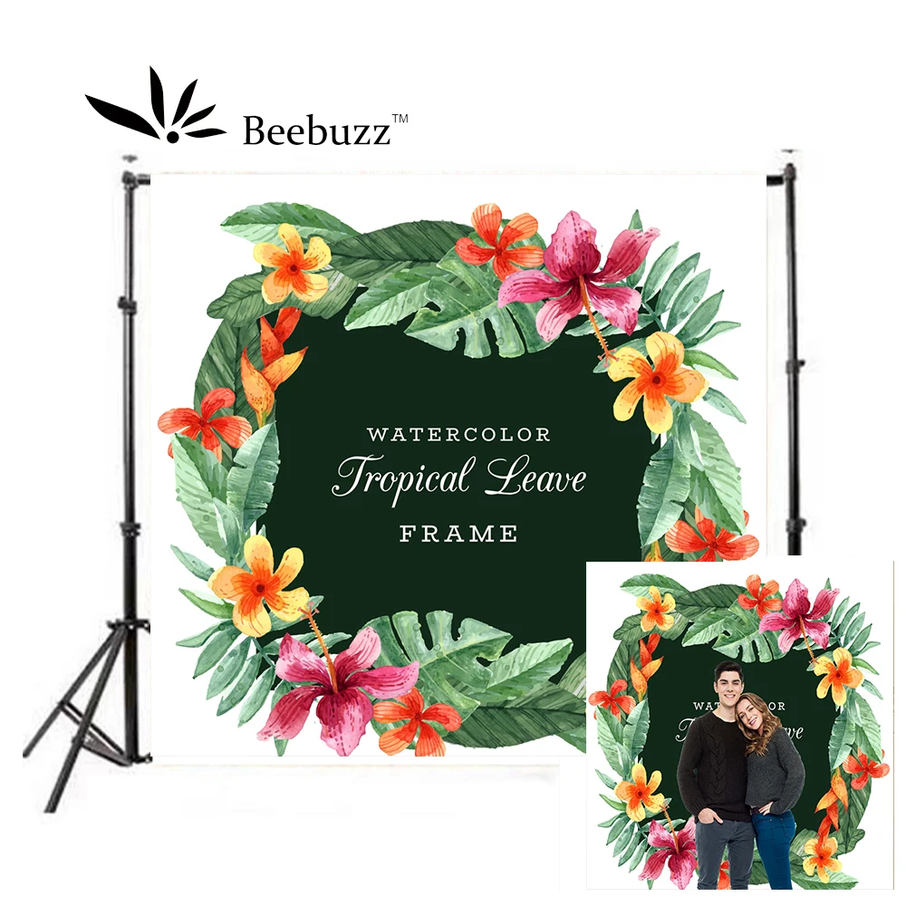 

Watercolor Painted Tropical Flower Photography Background Leaf Frame Photography Studio Photography Background