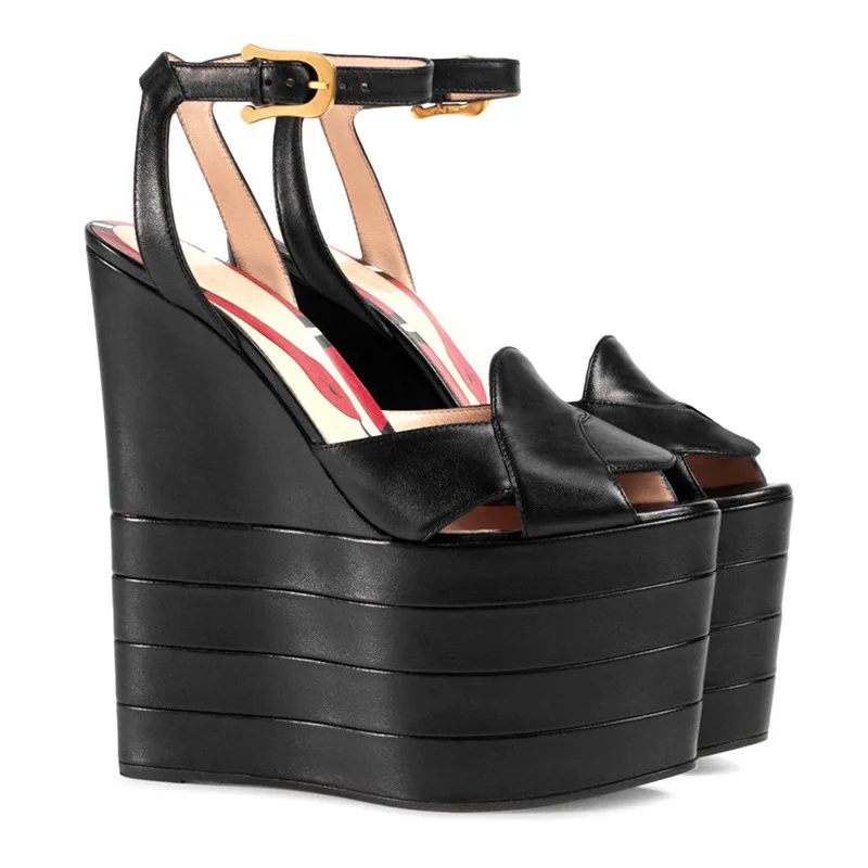 

2021 new slope heel round head color matching high heel sandals women's shoes large size shoes buckle fashion high heel shoes