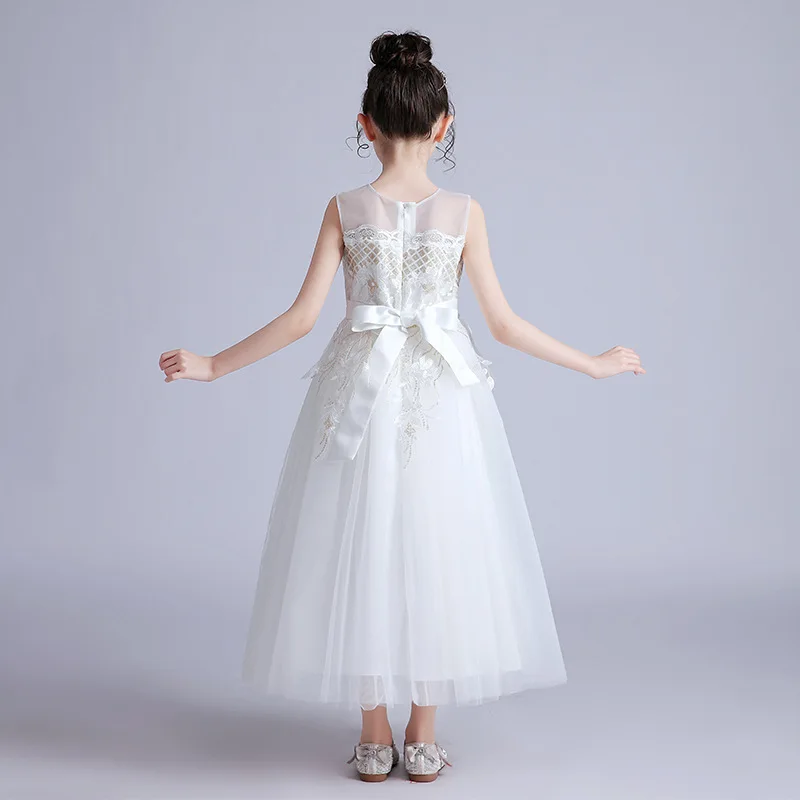 

Pink A-Line Flower Girls Dress FT012 Appliques Crepe Little Kids Pageant Dresses Bow Communion Gowns Ankle-Length Girl Ball Gown