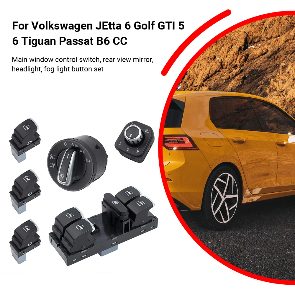 

Car Control Switch Set Master Window Mirror Headlight Fog Lamp Button for VW JEtta 6 Golf GTI 5 6 Tiguan Passat B6 CC