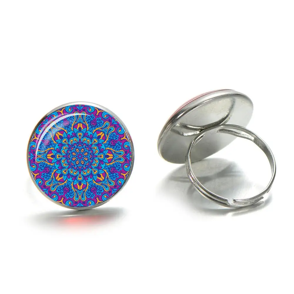Винтажное кольцо с хной для чакр изображением синей мандалы цветком жизни со