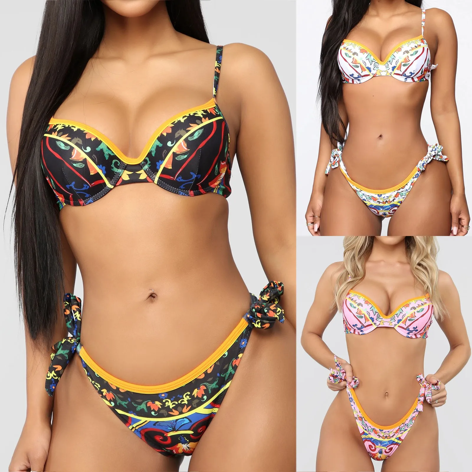 

2021 New Sexy Women's Push Up Bikini Sets Low Cut Ladies Beach Swimsuits Swimwear V Neck Biquini Bathing Suit Summer #t1g