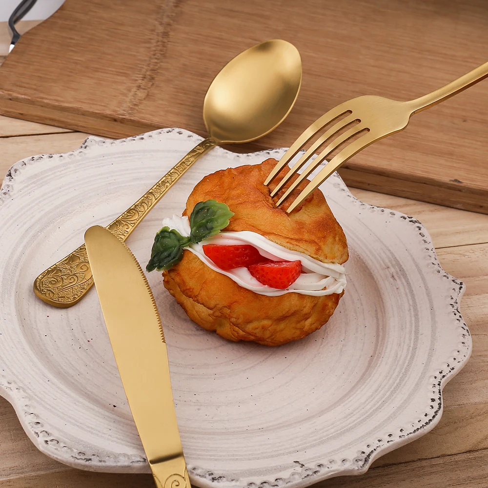 30pcs Vintage Dinnerware Set Tableware 18/10 Stainless Steel Gold Cutlery Dinner Knife Tea Fork Spoon Western Sets Silverware | Дом и сад