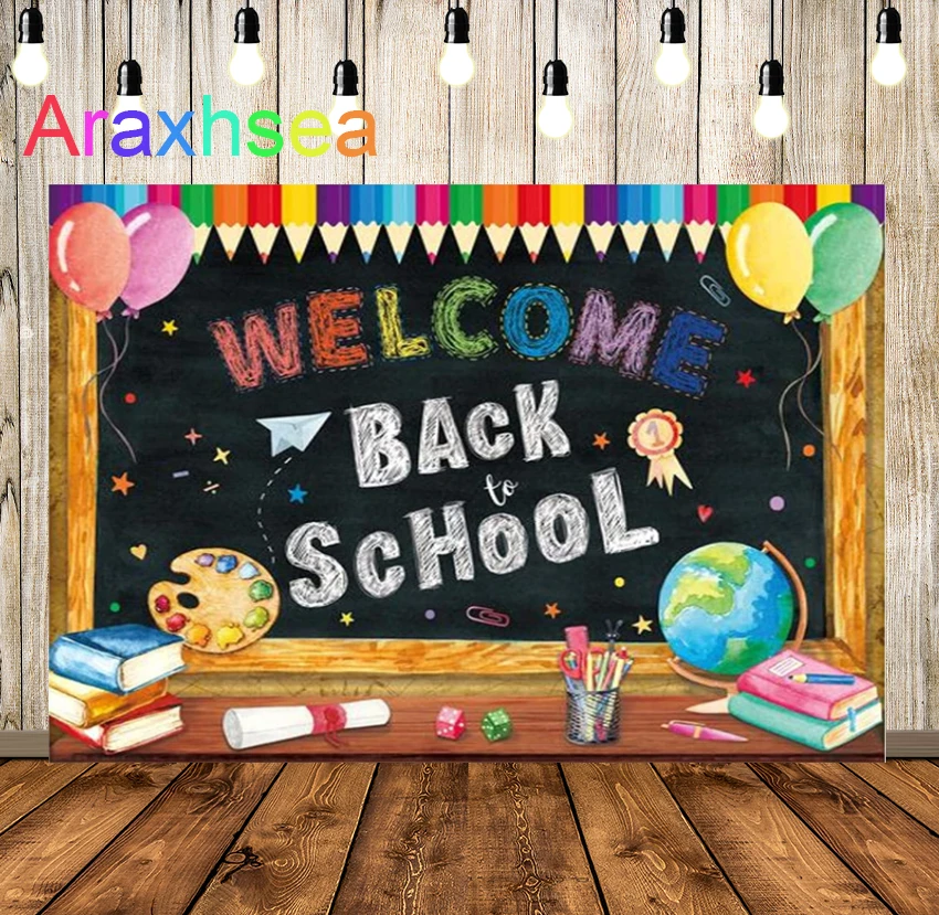 

Welcome Back To School Backdrop Rainbow Kids First Day of Kindergarten Preschool Background Blackboard Classroom Teacher Party