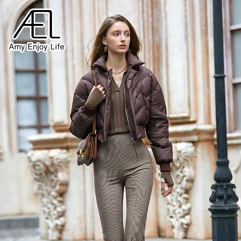 

AEL зимняя женская куртка на 90% белом утином пуху, женская теплая короткая куртка, Женская винтажная Толстая куртка