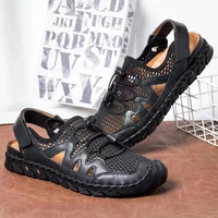 leather sandals mens summer mens shoes low top lace up breathable hollow toe cap casual fashion mesh large size 48 sandals