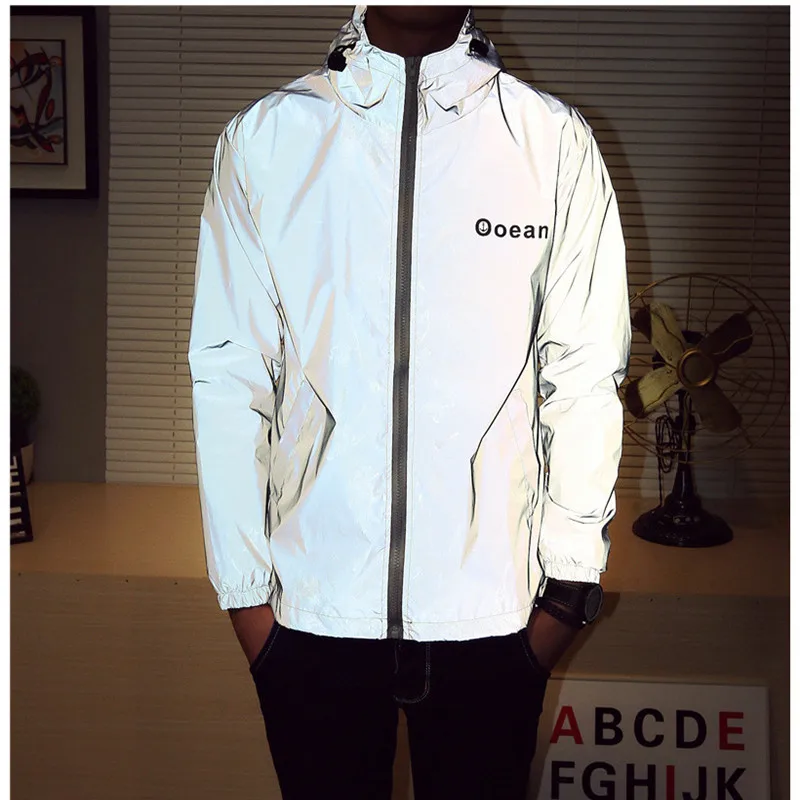 Светоотражающая ветровка мужская куртка с капюшоном весенняя большого размера