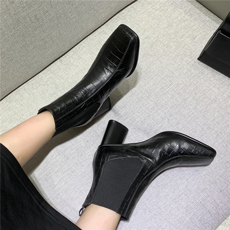 

COVIBESCO Women Ankle Boots Autumn Winter Shoes Woman Genuine Leather Thick Heels Square Toe Casual Concise Office Lady Boots