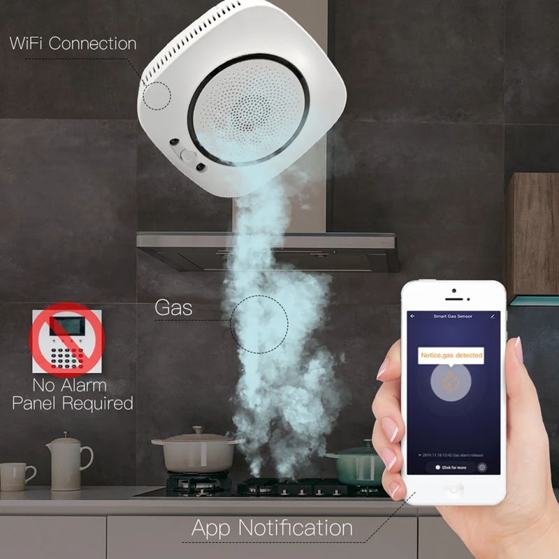 

Смарт-датчик утечки газа, Wi-Fi, управление через приложение
