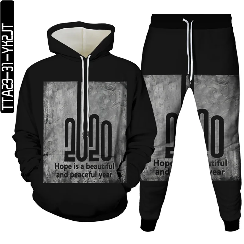 

Spring and autumn new fun 3D printed unisex hoodie and sweatpants two-piece black pullover sweatshirt outdoor jogging sportswear