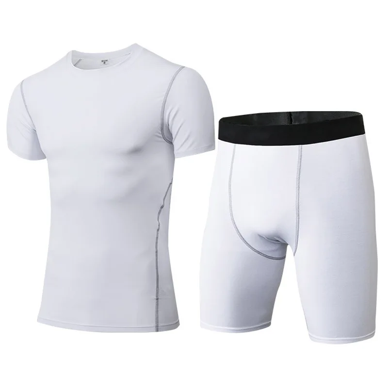 

2piece Set Men Black Gray Short Sleeve T-shirt and Shorts XXXL Polyester Sweat Suits Mens Sportwear Sets Tracksuit Tight Suit