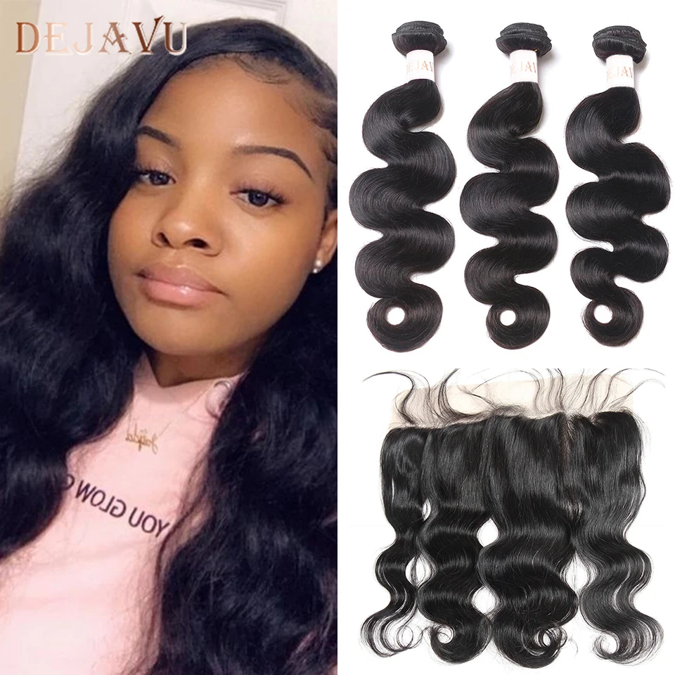 Пряди с застежкой Dejavu Body Wave бразильские пряди волос фронтальным человеческим