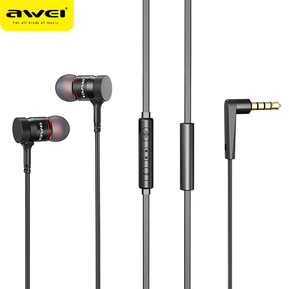 

Awei 3.5mm In-Ear Earbuds Earphone HiFi Stereo Earbuds Wired Music Headphones 1.2m Line Control Earphone With Microphone ES-70TY