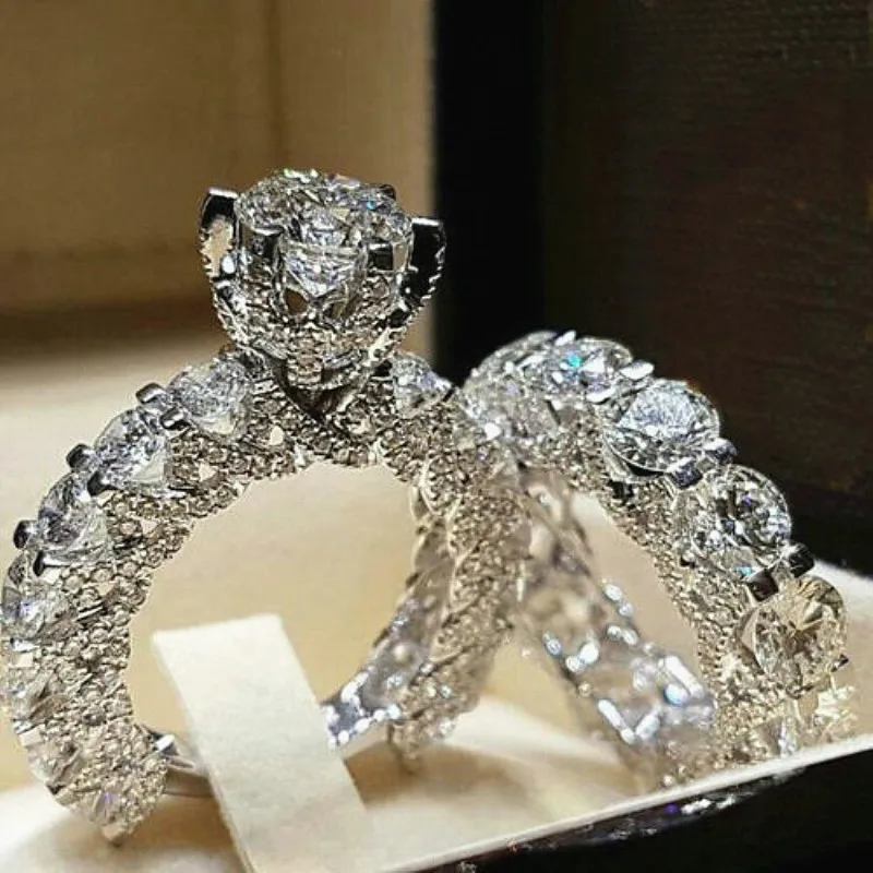 Style3 2 шт., свадебный набор, элегантные кольца для женщин, серебряного цвета, свадебные, Обручальные, модные ювелирные изделия с блестящим цирконием Cubiz, подарок для пары - Цвет основного камня: Style3