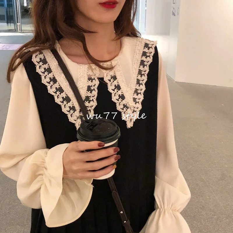 Шифоновый белый женский имитационный воротник с бисером и кристаллами съемные