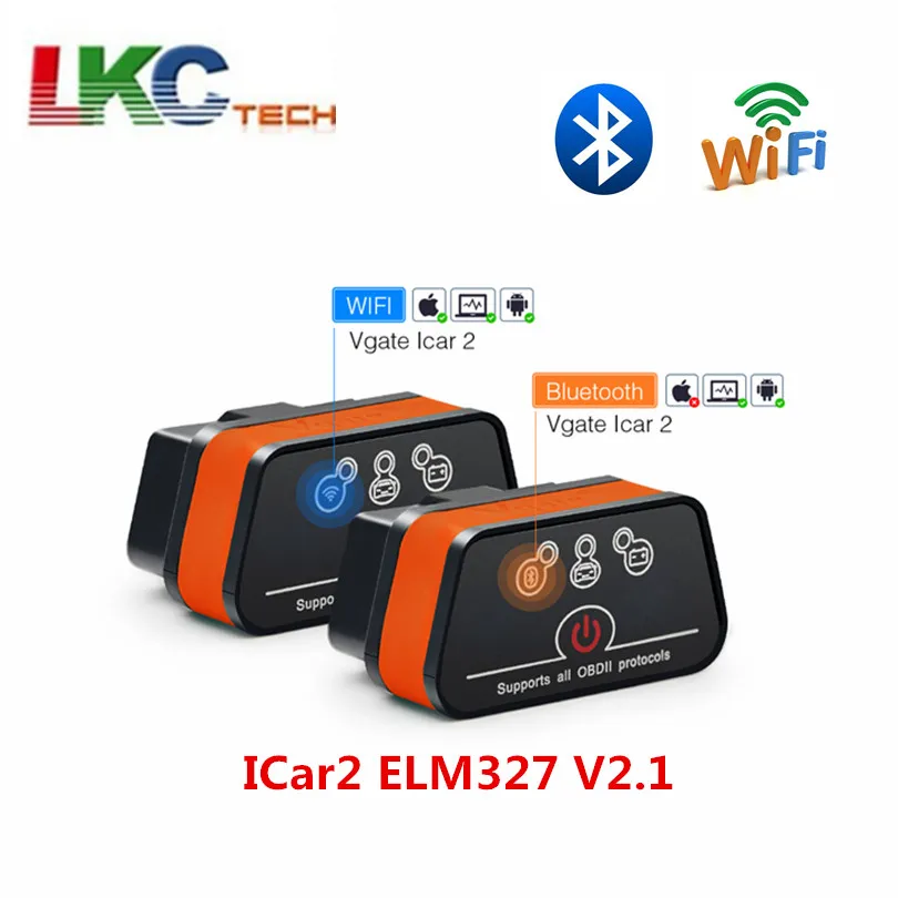 Лучший Vgate ICar2 ELM327 V2.1 OBD OBD2 Bluetooth/wifi сканер диагностический инструмент wifi адаптер ELM 327 OBDII iCar 2 II wifi сканирование