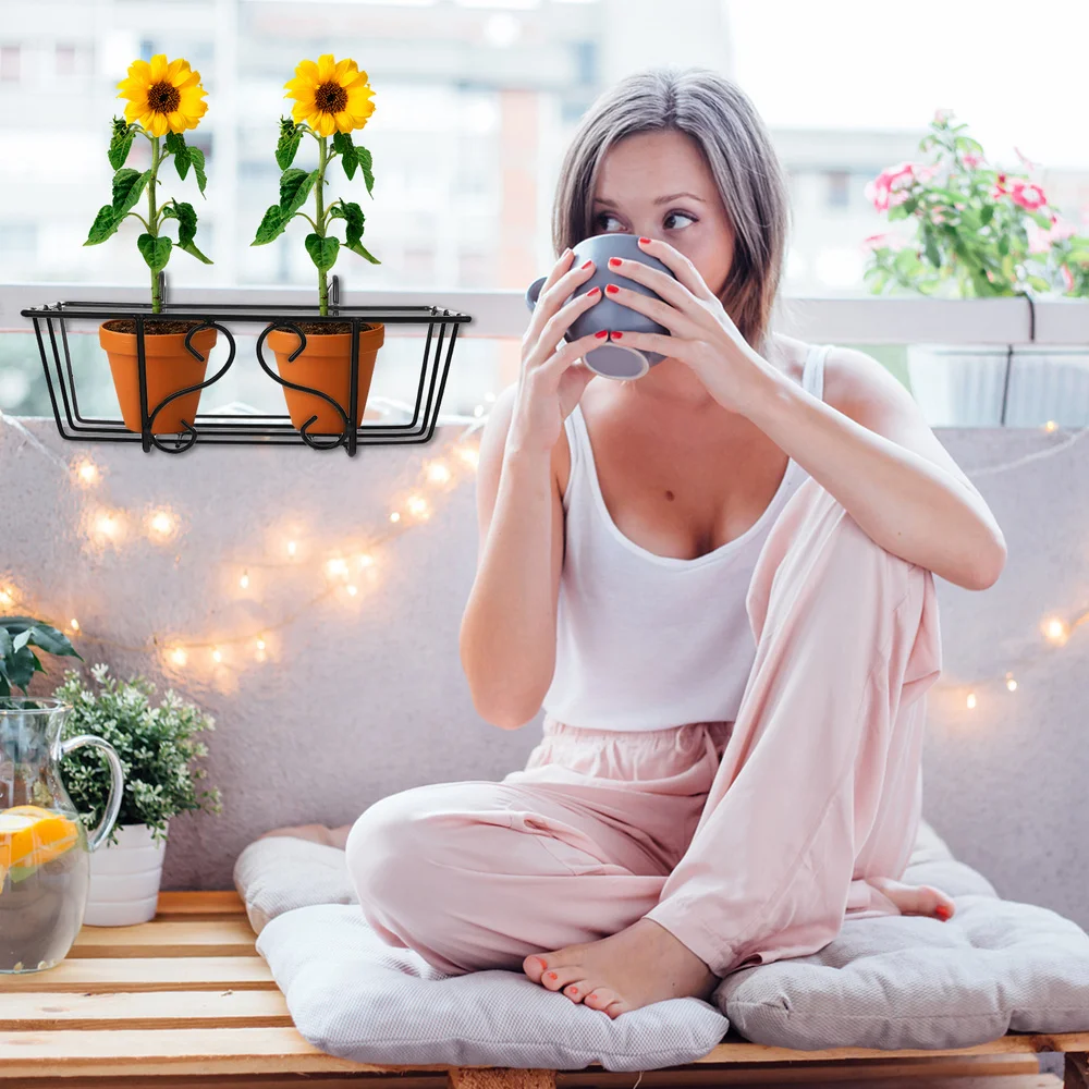 

1Pc Iron Balcony Hanging Flowerpot Rack Sqaure Railing Fence Planter Holder