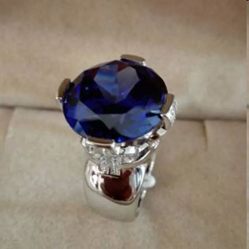 Qi Xuan_Fashion Jewelry_Big Blue Stones элегантный крест женский Rings_S925 твердая Серебряная Мода
