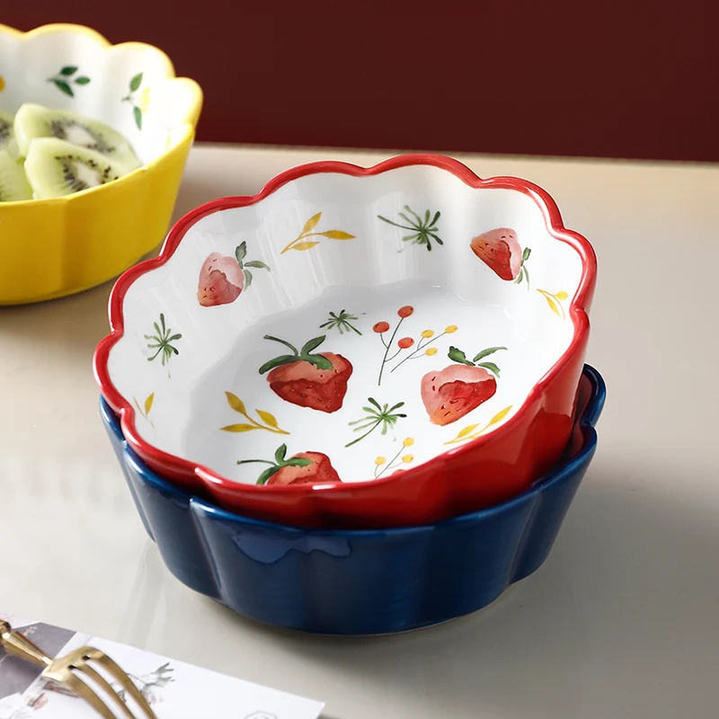 Керамическая тарелка с цветами для салата завтрака супа столовая посуда