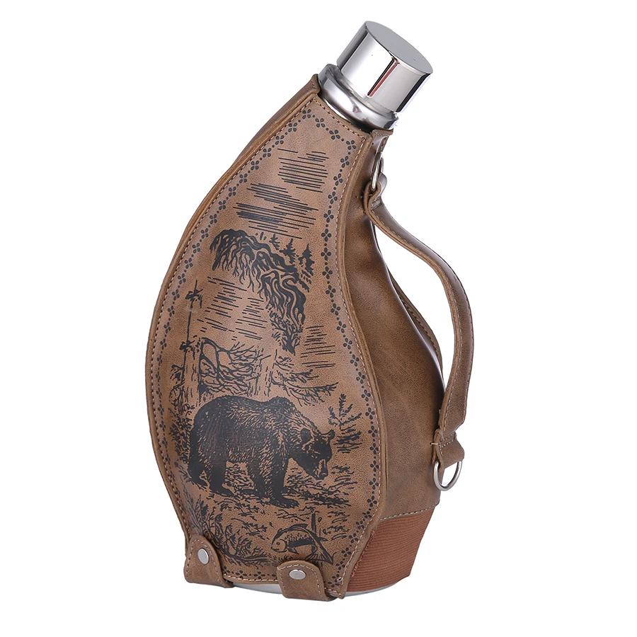 

53OZ 304 STAINLESS STEEL HORNS HIP FLASK WHISKY VODKA ALCOHOL FLAGON FOR MENFOLK WINE POT LEATHER CASE PORTABLE OUTDOOR FLAGONS
