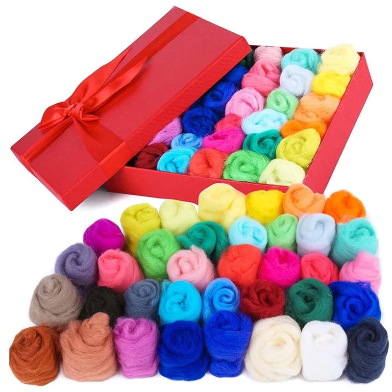 

LMDZ 36 Colors Wool Roving,(5g/Color) Wool Roving for Needle Felting, Needle Felting Wool with Gift Box, Fibre Wool Yarn Roving