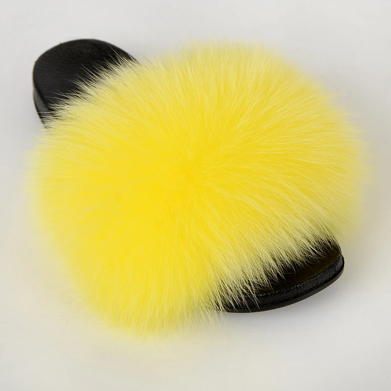 Женские меховые шлепанцы пушистые плюшевые из лисьего меха летние