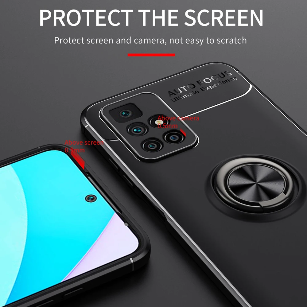 KEYSION Shockproof Case for Redmi 10 Prime Note 10 Pro 10T 5G Silicone Ring Stand Phone Back Cover for Xiaomi POCO X3 GT F3 GT