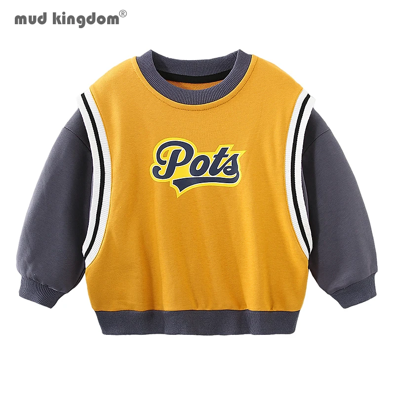 

Mudkingdom Boys Sweatshirts Fashion Loose Fit Printing Ribbed Long Sleeve Pullover Sportswear Tops Kids Clothes Spring Autumn